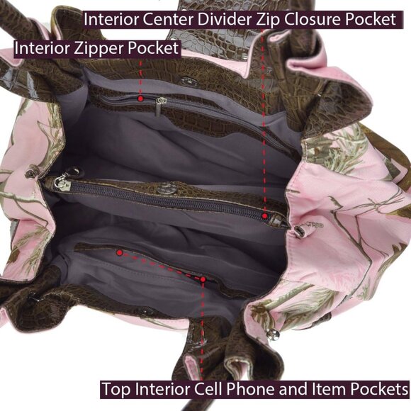 Pink Camouflage Western Style Rhinestone Fleur De Lis Shoulder Bag - Picture 4 of 5